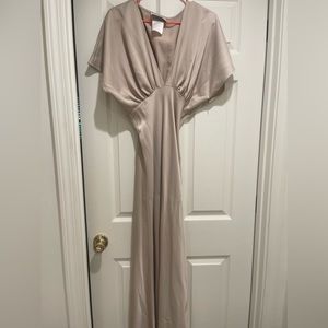 BHLDN Leila Deep-V Flutter-Sleeve Satin A-Line Gown